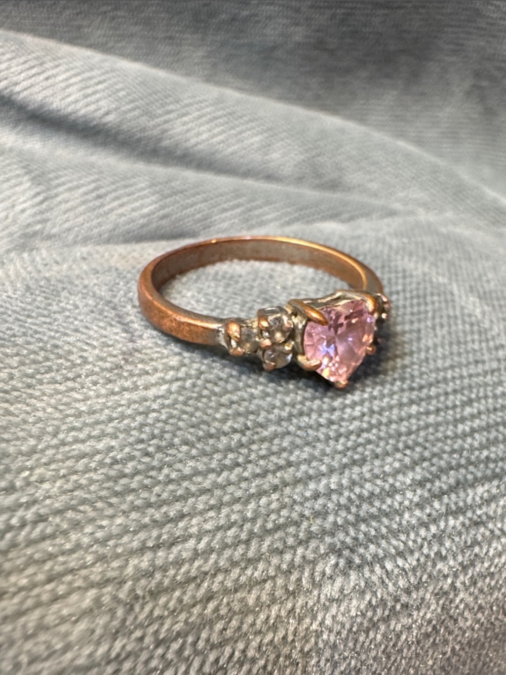 Delicate Pink Heart Ring with Accent Stones copper/bronze band